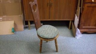 VINTAGE HARDWOOD STOOL WITH A TALL BACK & PADDED CUSHION