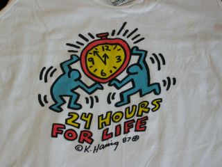 Orig Vtg 80s KEITH HARING 24 Hours For Life Watch POP ART Breakdance T 