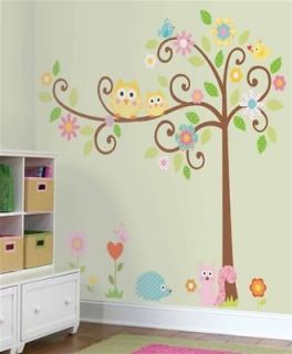 HAPPI SCROLL TREE Giant 64 Wall Mural Stickers Owls Nursery Room 