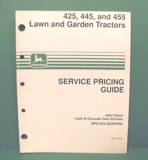 1993 John Deere 425, 445, & 455 Lawn & Garden Tractors Service Pricing 