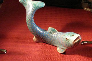 Vintage Cloisonne Blue Long Fish Eel Carp Koi Amethyst eyes J