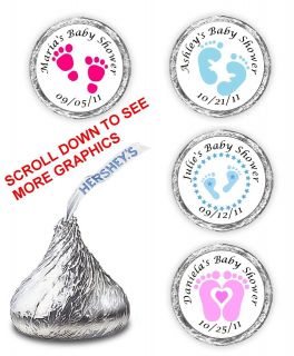 108 BABY SHOWER FOOTPRINTS KISSES CANDY LABELS FAVORS PERSONALIZED 