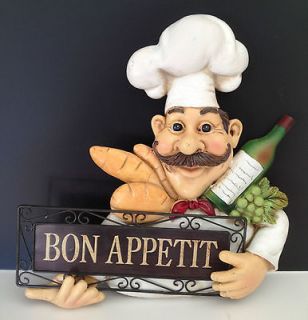   French Fat Chef Decorative Bon Appetit Wall Plaque Kitchen Decor