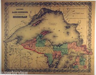 1872 Lake Superior Map Iron Copper Mines Michigan GREAT