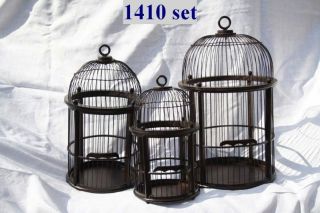 SHABBY CHIC LARGE ROUND WOOD AND WIRE BIRD CAGE