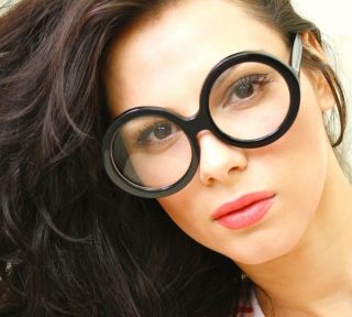   Style Big Round Black Plastic Frame Clear Lens Eyeglasses Women
