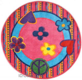 5x5 Round Rug Peace Out Time Cool Sign Heart & Love Pink 51 