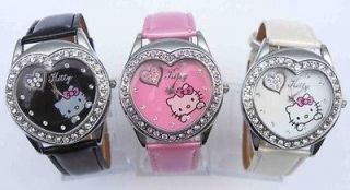 Wholesale Lot of 3 pcs Hello Kitty Heart Crystal wrist Watch 3 Color 