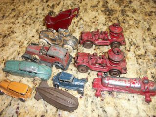 10 Cast Iron Toys from Estate 1930s Includes Zepplin, Tootsie, WW I 