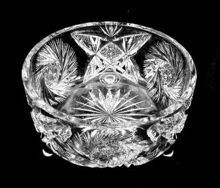 Cut Lead Crystal Glass Footed Bowl    Pinwheels and Butterflies 