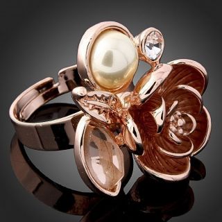 Arinna Ladies Pearl Lotus Fashion Rose Gold GP Ring Adjustable 