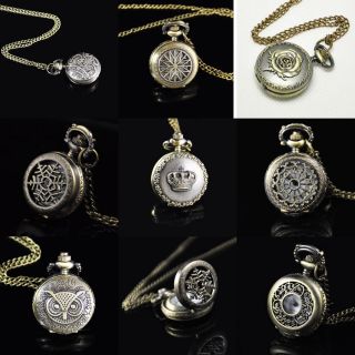 Mini Bronze Women Lady Quartz Necklace Pocket Watch Vintage Style Free 