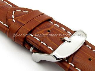Leather Watch Strap CROCO Extra Long Brown/White 20mm