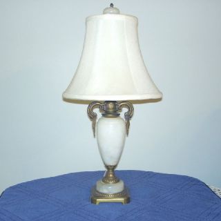 TABLE LAMP VINTAGE ALABASTER & BRASS BODY, BASE & FINIAL