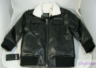  KIDS Black Ivan Faux Leather & Shearling Lined Logo Boys Jacket NWT