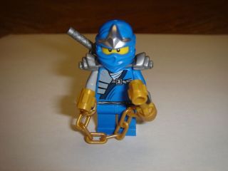 LEGO NINJAGO blue Ninja jay Minifigure ZX with gold chain and gray 