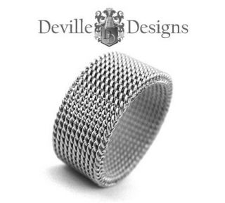   CHAINMAIL / SILVER STAINLESS STEEL RING / MENS OR LADIES BAND + POUCH
