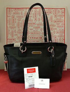   #19252 Black Leather Medium Gallery Zip Tote Bag Purse Handbag ~ NEW
