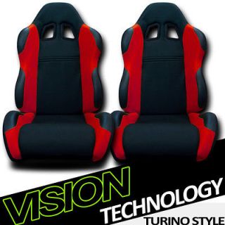 2x LH+RH Blk/Red Fabric & PVC Leather Racing Bucket Seats+Sliders Jeep 