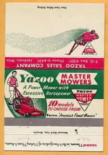   Master Mowers Jackson Miss. Matchbook Cover   Lawn Mower Graphics