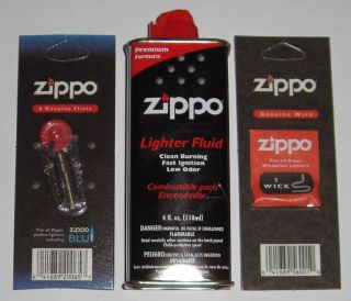 Zippo 1 Pack of 6 Flints, 1 Wick, and 4 oz Can Lighter Fluid FREE 