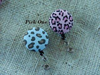 Leopard~Retrac​table ID / Name Badge Hoplder Reel~Pink, Blue