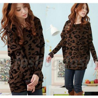 Sexy Womens Batwing Leopard Lip Print Tops Long Hoodie Pullover Mini 