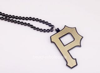   gold/silver Letter P Wiz Khalifa Pendant Wood Necklace Beaded Chain
