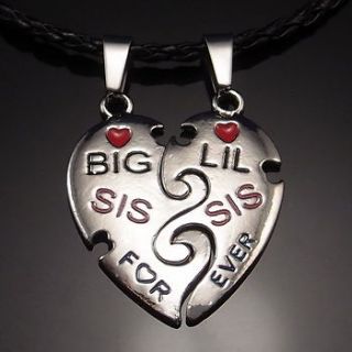 BIG LIL SIS FOREVER HEART Split Pewter Pendant with 2x 20 Choker 