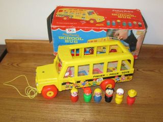 VTG Fisher Price Little People School Bus 6 Figures 192 Dog Mommy 
