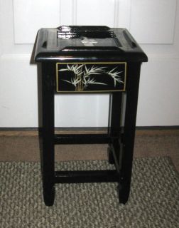   Vintage Black Lacquer Chinese Table w/ Mother of Pearl Geisha Lady