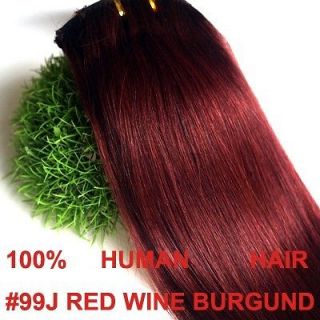 18INCH 45CM CLIP IN HUMAN HAIR EXTENSIONS RED WINE BURGUNDY #99J