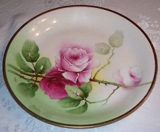 Antique LIMOGES France 12 Hand Painted Pink Roses Plate Charger 