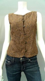 Liz Claiborne Misses 4 Metallic Casual Vest Tan Pattern Designer 
