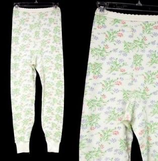 70s 80s Vintage Long Johns Thermal Underwear Bottoms w/ Flower Floral 