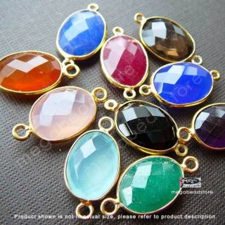 15mm Oval Gemstone Gold Bezel Connector Pendant 2 loops F393
