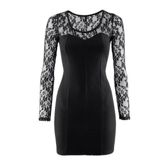Sexy Long Sleeves Lace Sleeve and Shoulder Little Black Dress