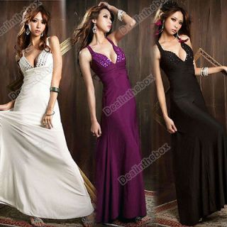   Low Cut V neck Strappy Backless Jewel Full length Evening Gown Dress