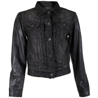 denim jacket leather sleeves in Clothing, 