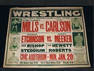 Old 1940s wrestling poster Lord Albert Mills TUG Carlson Etchinson 