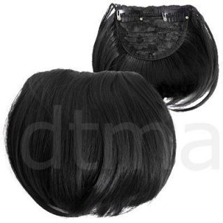 Black Clip in On Bangs Hair Extensions Side Long Lady
