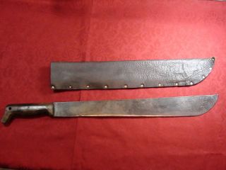 WWII U.S. COLLINS & CO. 1945 MACHETE KNIFE WITH LEATHER SCABBARD