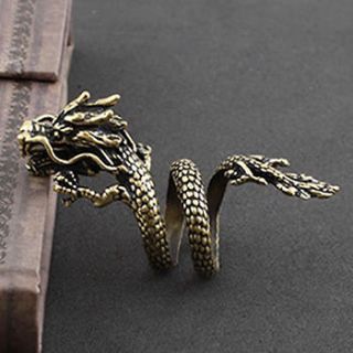 COOL Vivid Yellow Copper alloy Chinese Dragon Adjust Ring AH32