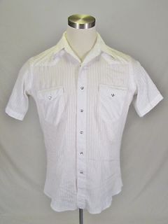 Wrangler Western Shirt L Short Sleeves Pearl Snap White Shimmery 