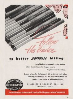 Vintage 1949 LOUISVILLE SLUGGER BASEBALL BATS Print Ad
