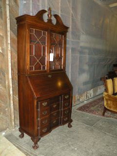 Antique Secretary Bookcase Desk ~ Divided Glass ~ Key ~ Queen Anne 