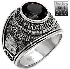 Mens Black CZ US Marines Military Stainless Steel Ring