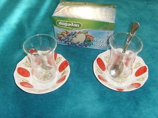 Turkish Tea Glass Cups with Mixed Tea 20 Tea Bags