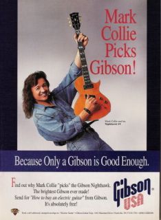 MARK COLLIE (Gibson Nighthawk ST Guitar)    1995 Magazine Print Ad 