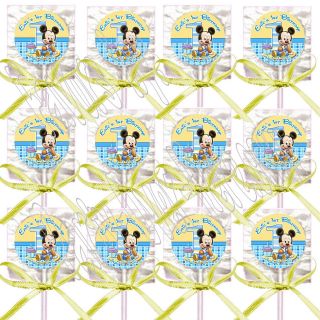   Mouse 1st Birthday PERSONALIZED Lollipop Favors w/ Yellow bows   12